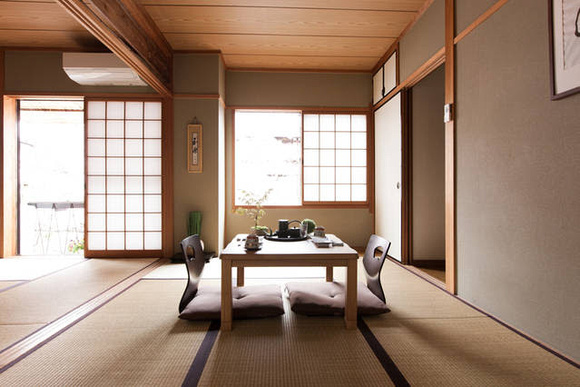 apartment interior: tatami mats, heated table